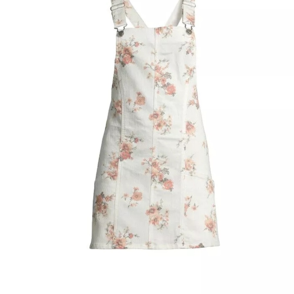 NWOT No Boundaries Ivory Floral Overall Dress - Picture 3 of 9